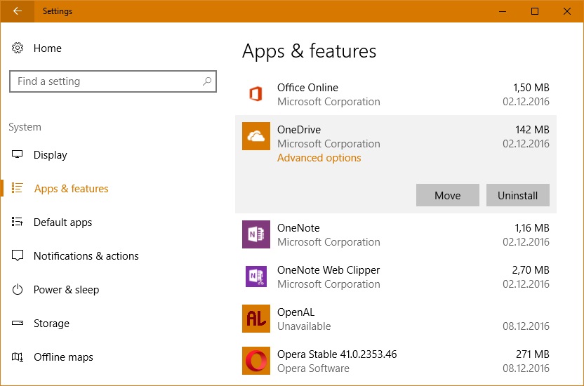 uninstall onedrive