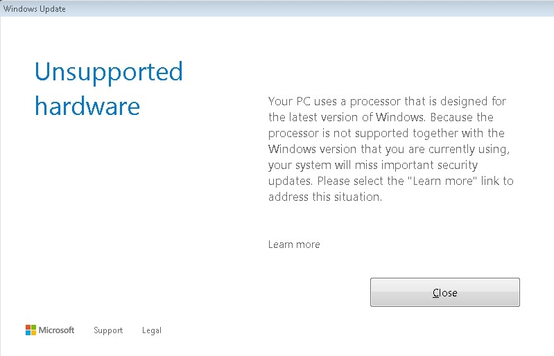 unsupported hardware
