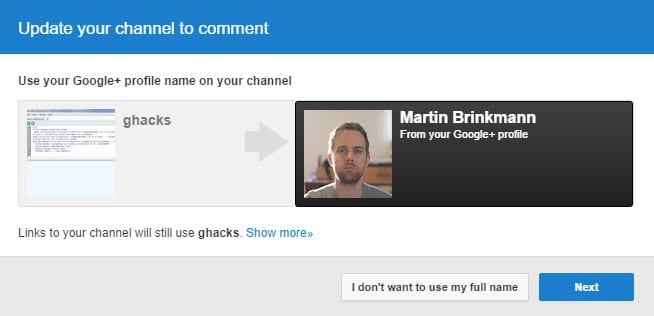 update your channel to comment
