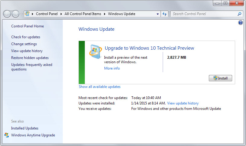 upgrade to windows10 windows update