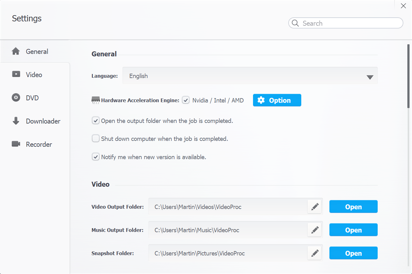 videoproc settings