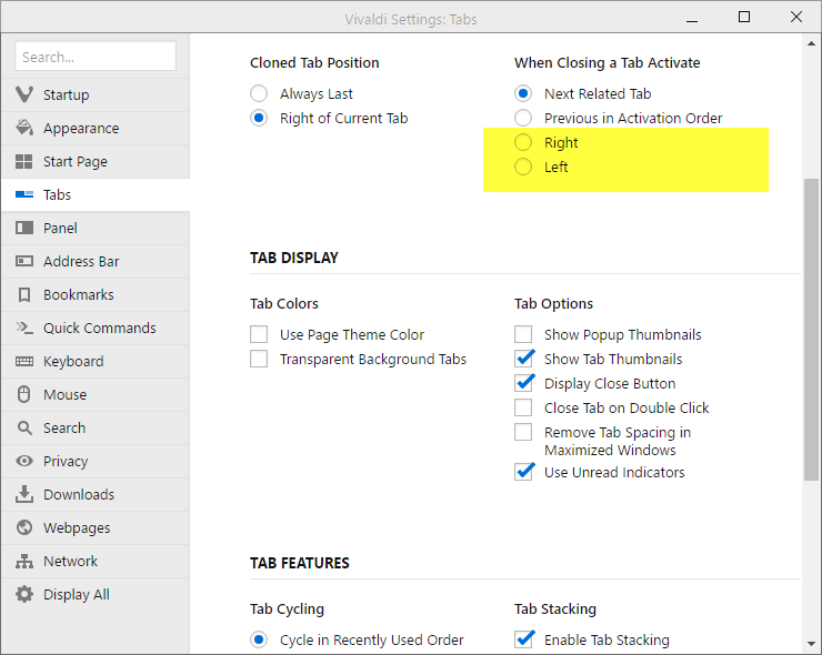 vivaldi 1.1 options