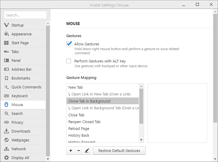 vivaldi 1.2 gestures