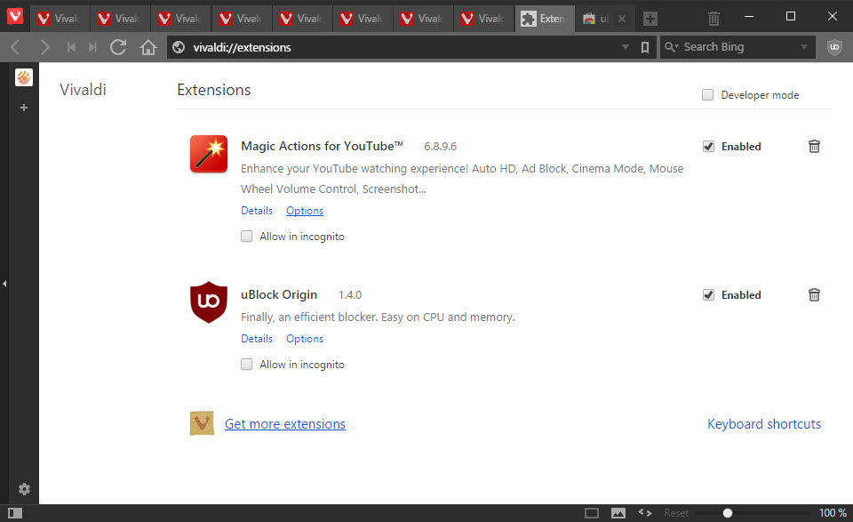 vivaldi beta 2 extensions