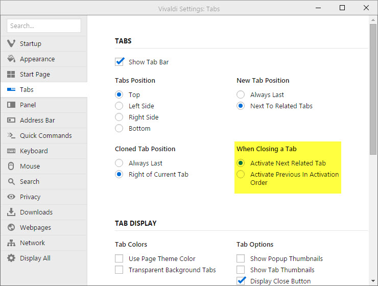 vivaldi closing tab