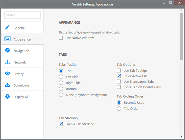 vivaldi interface