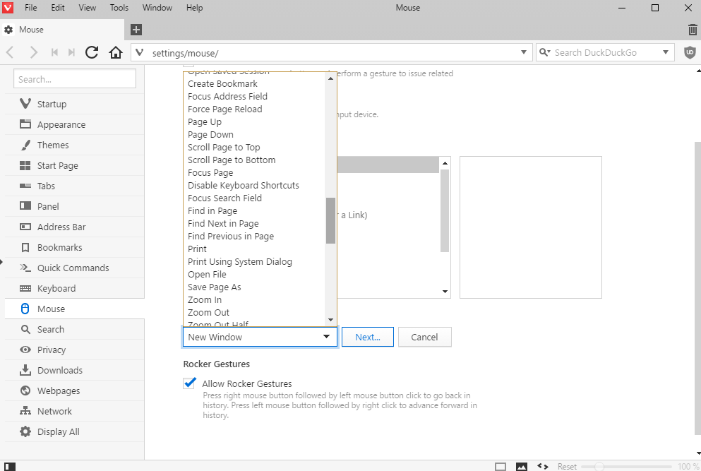 vivaldi mouse gestures