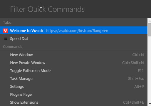 vivaldi quick commands