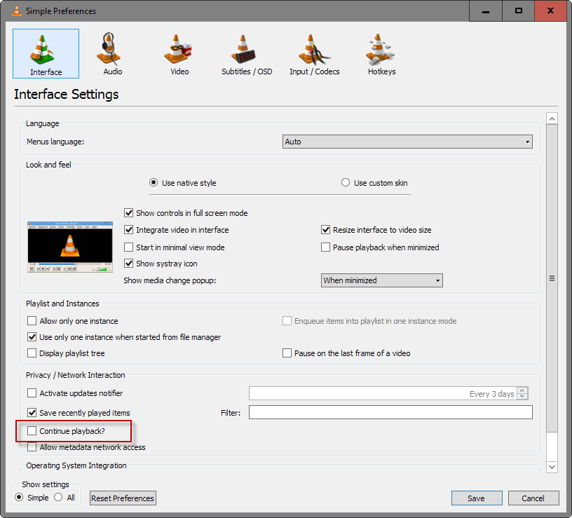 vlc continue playback