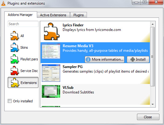 vlc install addons