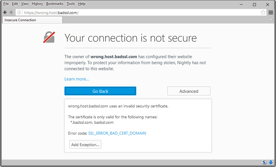 warning page firefox