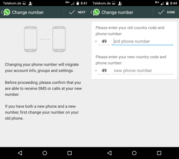 whatsapp change number