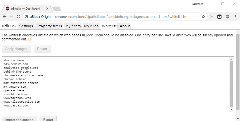whitelist ublock