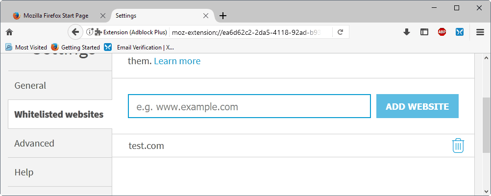 whitelisted sites adblock