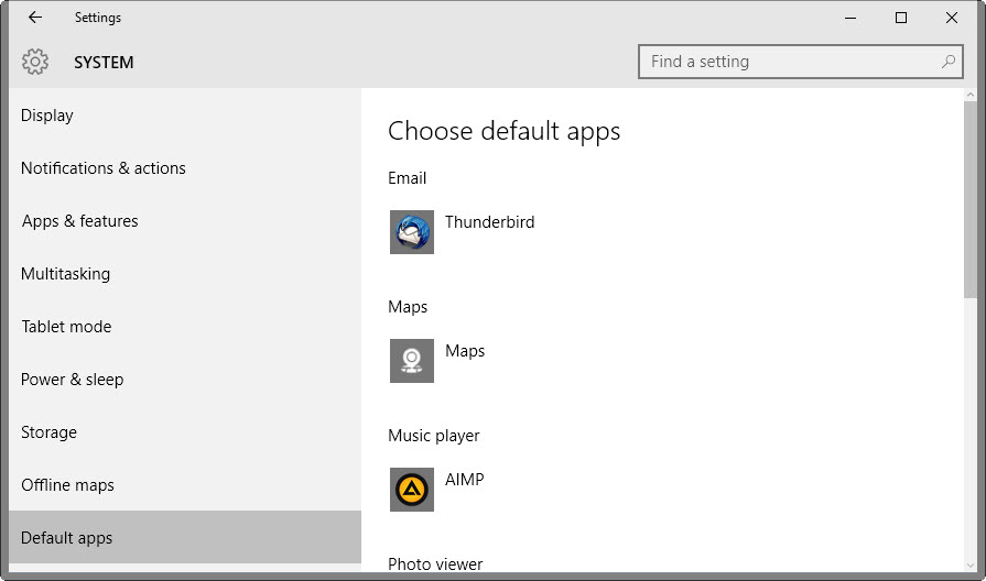 windows 10 default apps