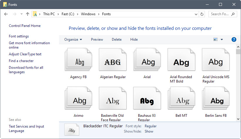 windows 10 fonts