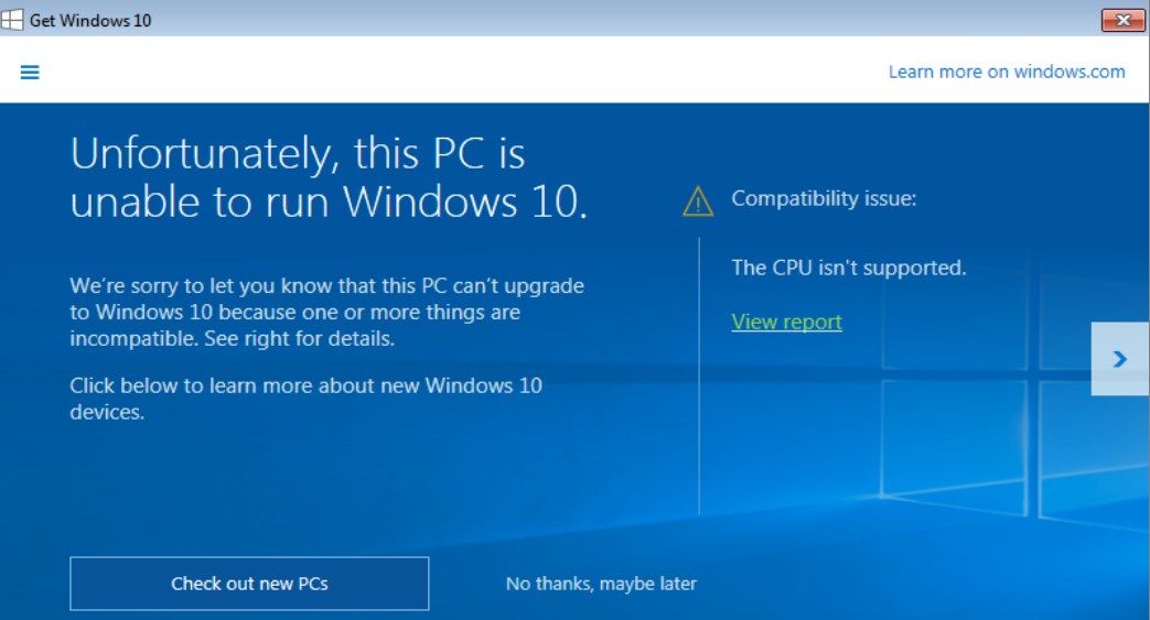windows 10 incompatible