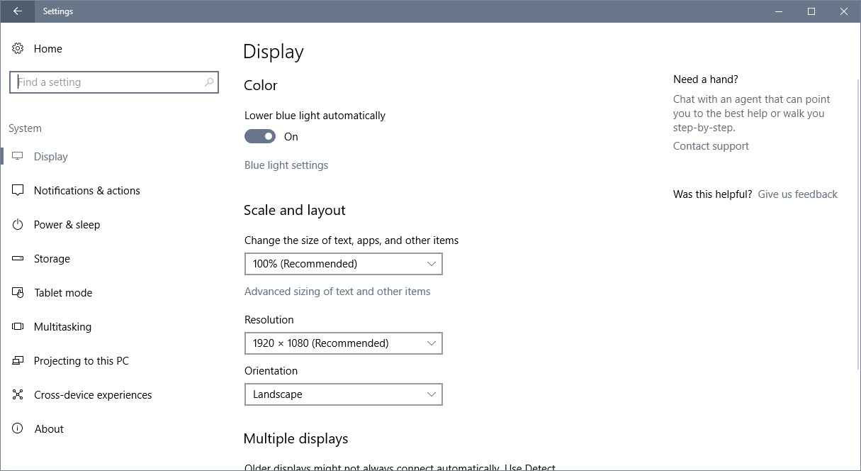windows 10 lower blue light
