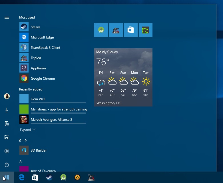 windows 10 new start menu