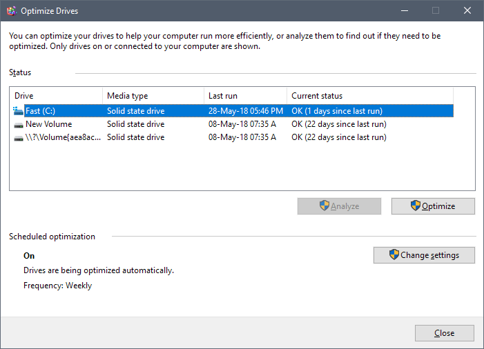 windows 10 optimize drives