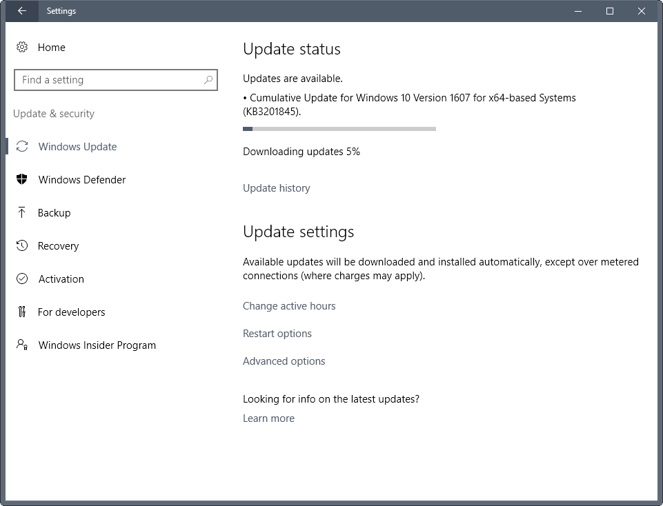 Windows 10 Update KB3201845
