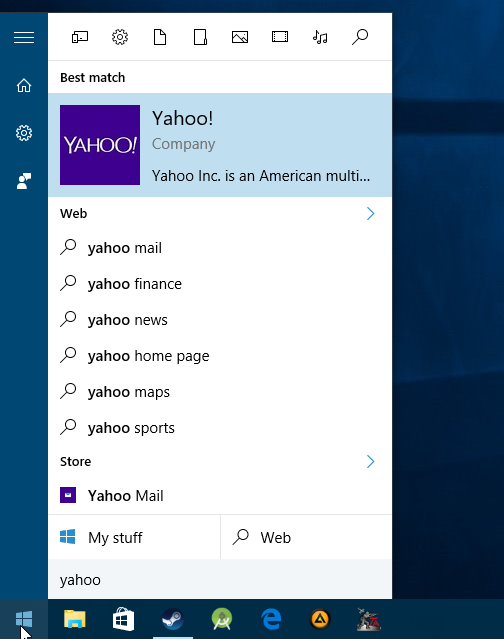 windows 10 web search