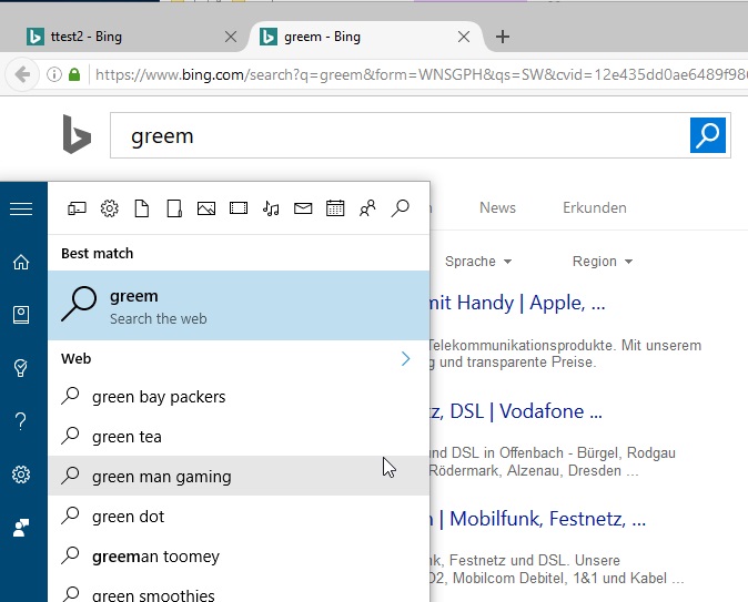 windows 10 web search
