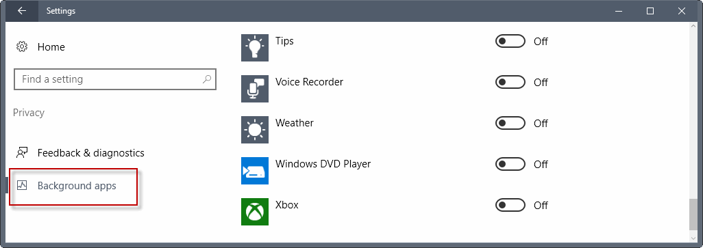windows background apps