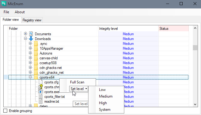 windows change integrity level objects