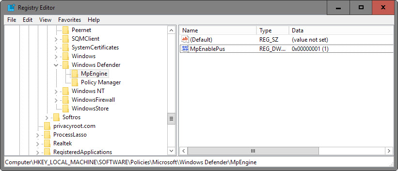 windows defender anti pua