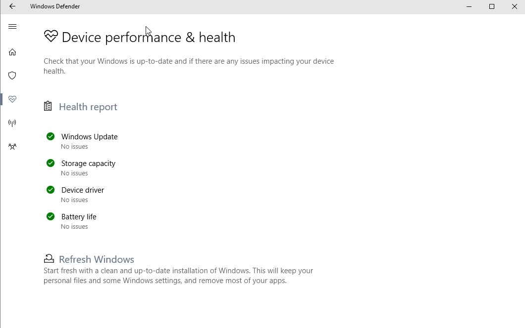 windows defender health refresh