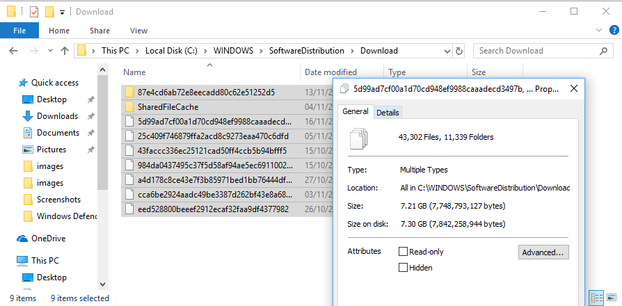 windows delete cached updates