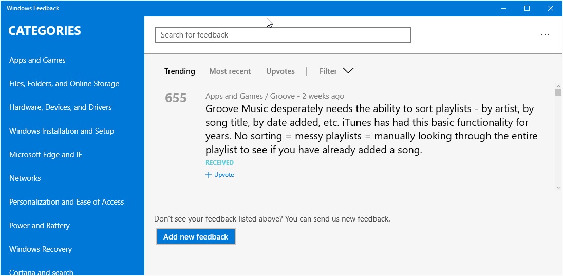 windows feedback