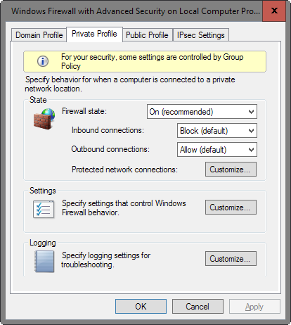 windows firewall configure