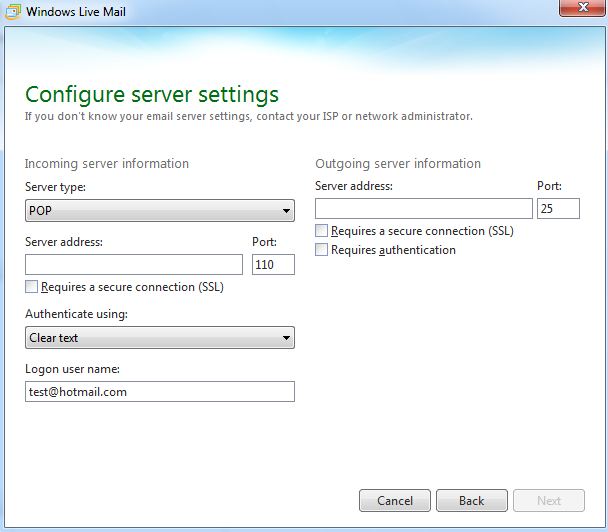 windows live mail outlook imap pop3
