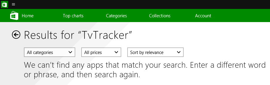 windows store search no result