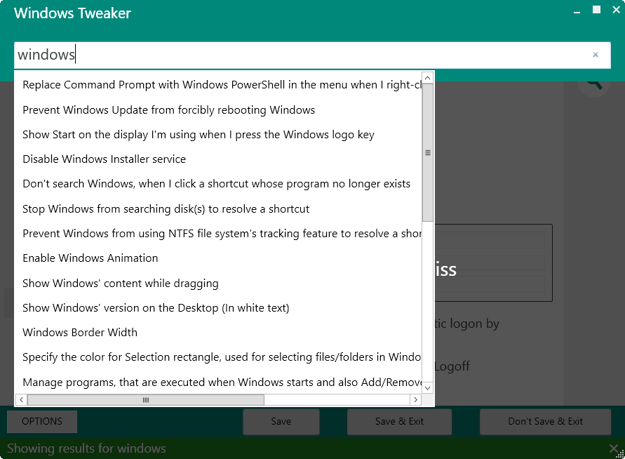 windows tweaker search