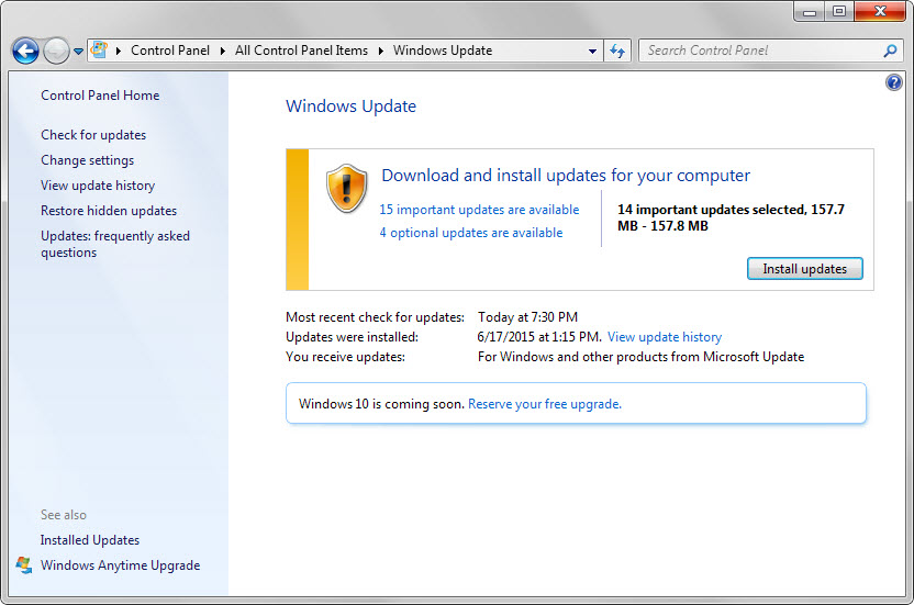 windows updates july 2015