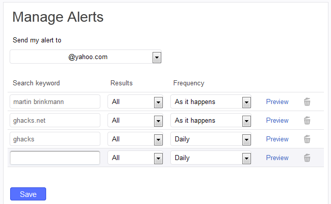 yahoo search alerts