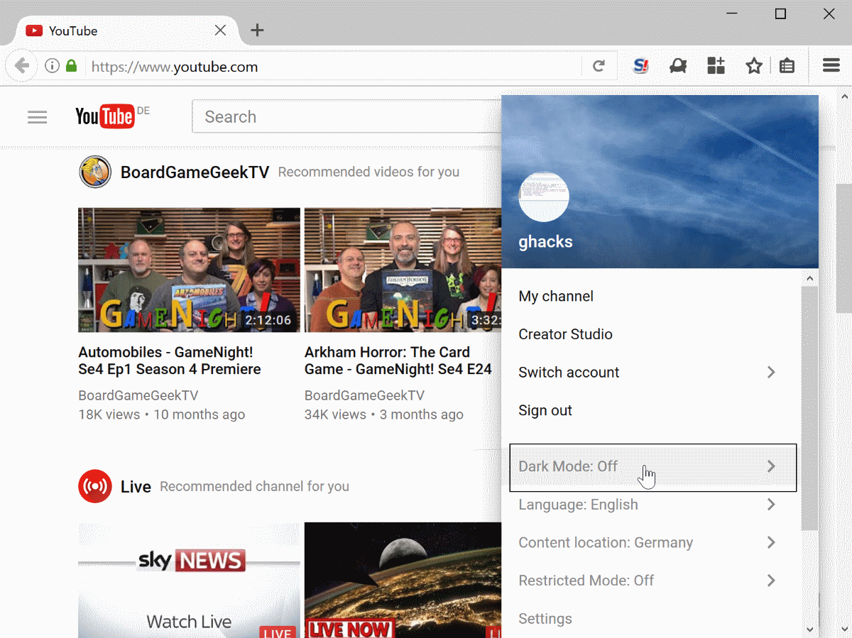 youtube dark mode enable