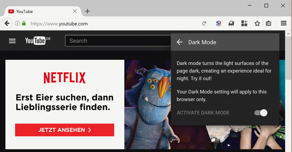 youtube enable dark mode