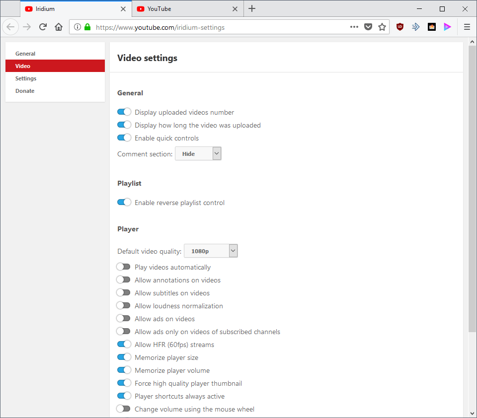 youtube video settings