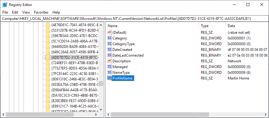 change network name registry windows