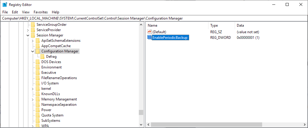 registry enable backup