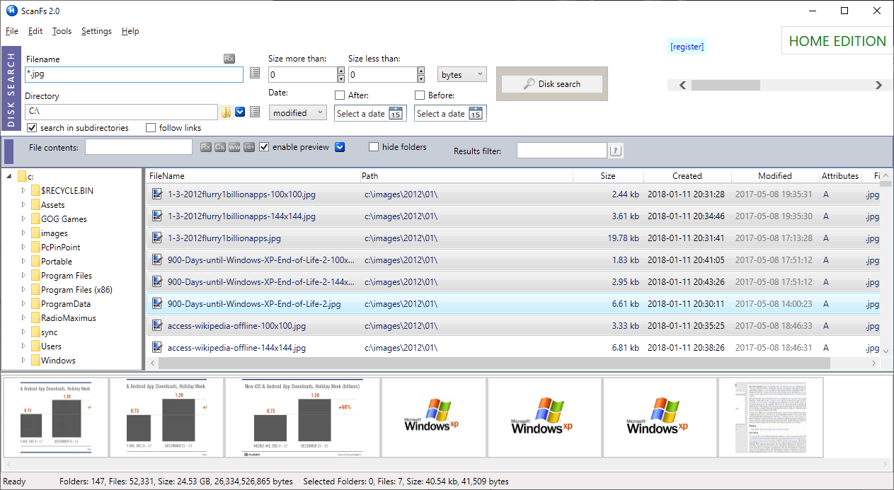 scanfs previews file search windows