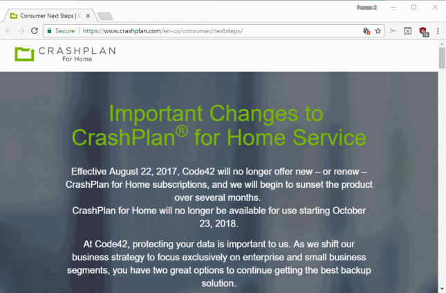 crashplan for home shutdown