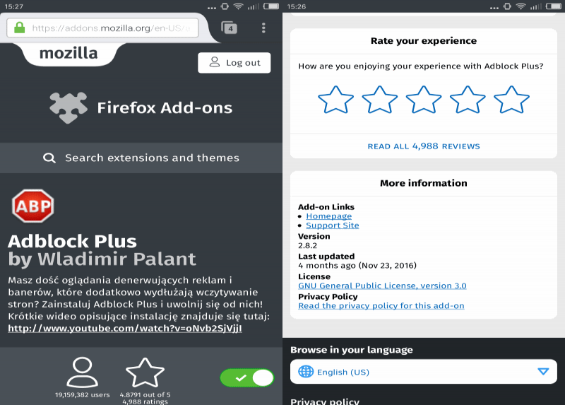 firefox mobile ratings
