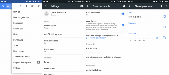 google android chrome 62 passwords