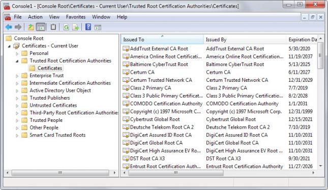 installed root certificates