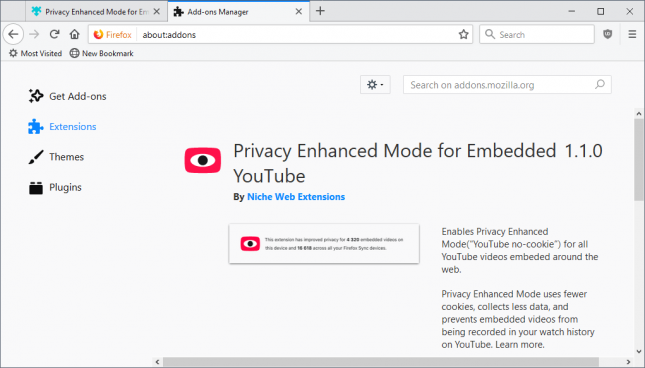 privacy-enhanced mode firefox youtube